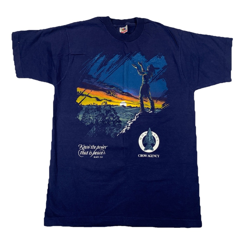 Vintage‎ Montana Crow Agency Black Elk T-shirt Single Stitch Blue Size Large